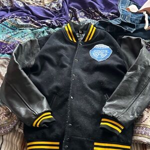 Black Varsity Jacket with Leather Sleeves